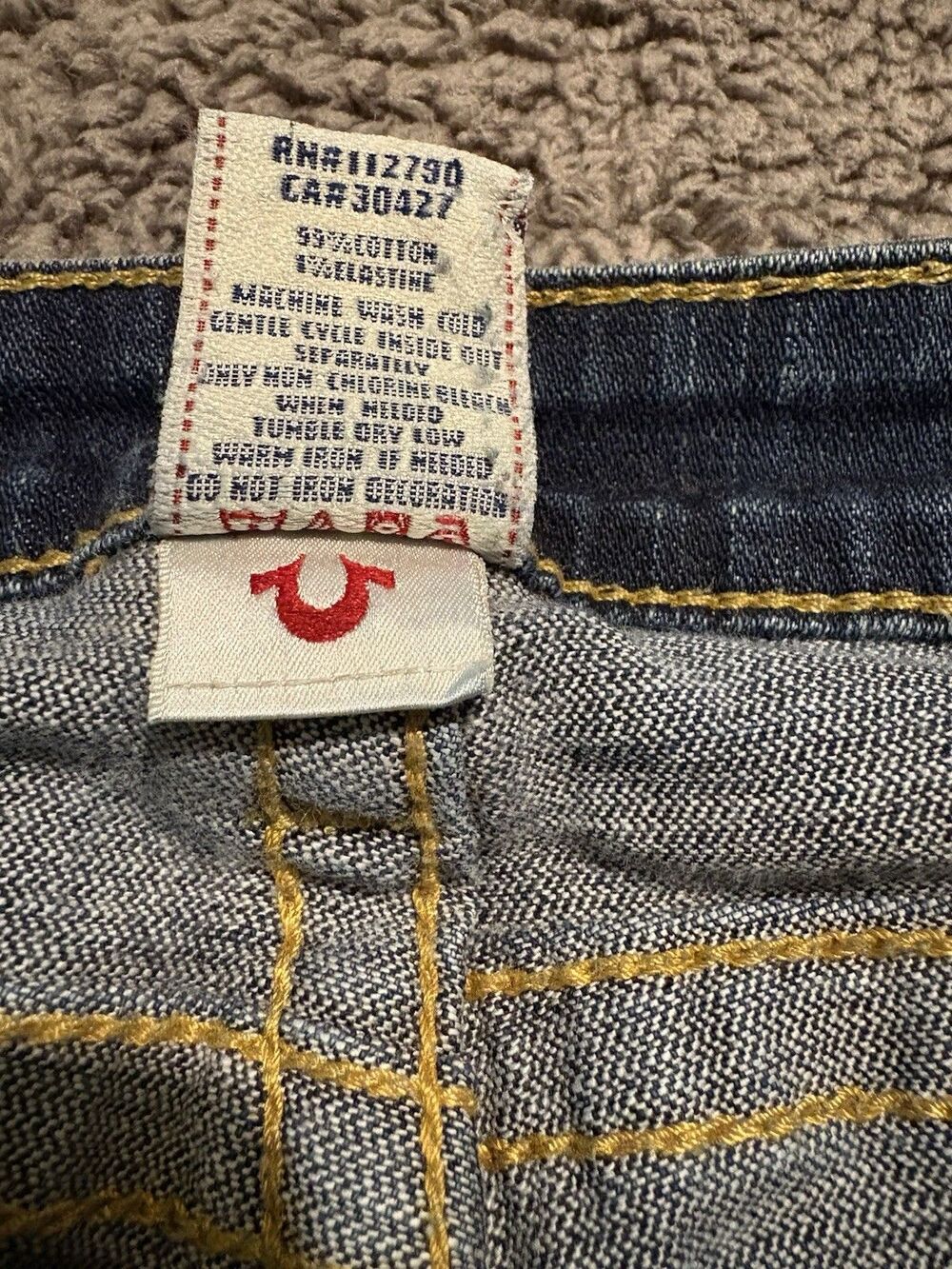 WOMENS TRUE RELIGION JOEY GOLD SEQUINS HORSESHOE BOOT CUT JEANS 29x32.5-Rare!! - Picture 7 of 11